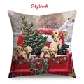 Christmas pillow cover Style-A featuring Labrador dogs in a red truck on white background - Style-A (Labrador and Red Pickup Truck)