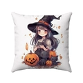 Halloween Kissenbezug mit Cartoon-Skelett-Mädchen, schwarzen Katzen und Kürbissen - Hexenmädchen und Kürbisse Stil (Stil-9)