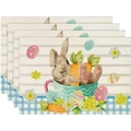 Easter placemats set of 4 featuring bunny in a teacup and colorful eggs on woven fabric - Bunny in a Teacup (Style-13)