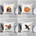 Detailed grid view of four Halloween pillow covers with watercolor witch and pumpkin prints - 45*45mm / Style 5