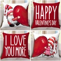 Set of four red and white Valentine's Day pillow covers with gnomes and love slogans - Red Base Gnome Text Style (16)