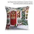 Christmas pillowcase 45x45cm with oil painting style festive door and wreath pattern - Style-26 (Oil Painting Red Door Wreath)