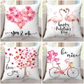 Set of four Valentine's Day pillow covers with romantic pink and red heart prints - Rose Heart Flamingo Style (17)
