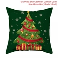 Christmas tree print cushion cover in green peach skin fabric, 45x45cm for sofa decor - Style-27 (Dark Green Christmas Tree)