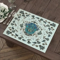 Linnen placemat met blauwe Hamsa-hand en mandala-patroon op houten tafel - Hand van Fatima Mandala Stijl (Stijl 17)