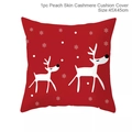 Christmas pillowcase featuring white reindeer and snowflake motifs on festive red fabric - Style-28 (Red White Cartoon Reindeer)