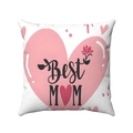 Detailansicht des Best MOM Herz-Blumendrucks auf weichem weißem quadratischem Kissenbezug - Rosa Herz Best Mom (Stil-1)