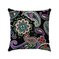 Ethnic paisley and floral patterns on black linen cushion cover with vivid colors - 45x45 / Deep Black Background Ethnic Scroll Style (Style-11)