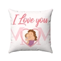 Close-up of soft white pillowcase with I Love You Mom heart print for Mother's Day - Mother-Child Hug I Love You Mom (Style-7)