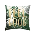 Detail of tropical monstera leaf print on soft cushion cover with Feel Good gold text - Feel Good Golden Typography Style (Style-9)