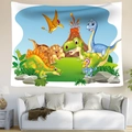 Dettaglio di un arazzo con dinosauri cartone animato con vivaci scene preistoriche - Modello 3 / 100X70