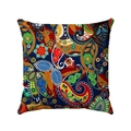 Navy blue linen pillow cover with vibrant paisley floral ethnic patterns - 45x45