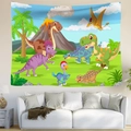 Detailed close-up of cartoon dinosaur wall tapestry featuring colorful prehistoric forest theme - Style 5 / 100X70