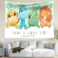 Detail of cute cartoon dinosaur tapestry showing clear fabric texture on a living room wall - Style 7 / 100X70