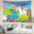 Cartoon fairytale princess and unicorn wall tapestry for kids bedroom decor - Style 9 / 100X70
