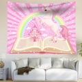 Cartoon unicorn and pink castle wall tapestry for kids bedroom decor and photography - Style 10 / 100X70