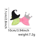 Green and pink sequin bow hair clip with witch hat and crown design 3.9 inch - Witch Hat Crown Bow Style