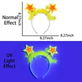 Neon star party headband comparison showing normal and UV light glow effects - Star Style