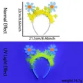 Glow-in-the-dark yellow plush cat ear headband with daisy flowers and star decorations - Flower Style