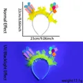 Neon party headband with yellow feathers and balloons in normal and UV light view - Gift Box Balloon Style