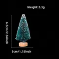 Mini cedar Christmas tree with white snow flocking and wood base for desk decor - 6.5cm / Teal