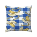 Detailed view of square cushion cover with blue checkered pattern and banana print fabric - 45*45mm / Peeled Banana Style (Style-3)