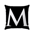 Macro shot of minimalist black square pillow cover with white printed letter M and fabric texture - 45*45mm / Minimalist Letter M Style (Style 5)