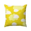 Close-up of yellow geometric pillow case with white cloud patterns and bird silhouettes - 45*45mm / Cloud & Bird Design (Style 6)