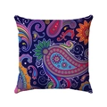 Navy blue linen pillowcase with vibrant colorful paisley patterns in a bohemian style - 45x45 / Deep Blue Background Colorful Paisley Style (Style-15)