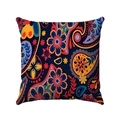 Navy blue linen pillow cover with vibrant bohemian paisley and geometric floral patterns - 45x45 / Deep Blue Hand-painted Ethnic Floral Style (Style-16)