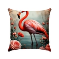 Dettaglio copricuscino decorativo con stampa di fenicottero rosa e rose rosse accese - Quadrato (Stile-1) / Stile Fenicottero e Rosa Rossa (Stile-1)