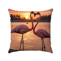 Dettaglio della federa per cuscino con stampa fenicotteri a cuore al tramonto - Quadrato (Stile 2) / Tramonto Doppia Gru Forma a Cuore (Stile 2)