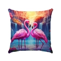 Dettaglio ravvicinato della stampa fenicottero rosa su un copricuscino decorativo quadrato - Stile Fenicottero Tramonto Cascata (Stile-6)