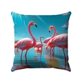 Fodera per cuscino quadrata con fenicotteri rosa e motivo acqua blu per l'estate - Stile Stormo di Fenicotteri Acqua Blu (Stile-10)