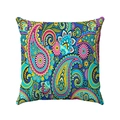 Colorful paisley bohemian floral linen throw pillow cover with vibrant ethnic patterns - 45x45