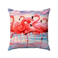 Fodera per cuscino quadrata con fenicotteri rosa e decoro tropicale su tela grezza - Stile per evento tropicale con fenicotteri multipli (Stile-12)