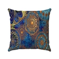 Square navy blue linen pillow case with golden and orange geometric mandala pattern - 45x45 / Blue Gold Mandala Geometric Exotic Style (Style-19)