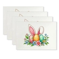 Vierer-Set Oster-Tischsets aus Leinen mit Hasenohren und bunten Eiern als Dekoration - Osterei Hase mit rosa Ohren (Stil-1)