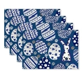 Detail von 4er-Pack Oster-Platzsets aus Leinen mit blauem Hasen- und Eier-Aufdruck - Dunkelblauer Hintergrund mit Ostereiern und Kaninchen (Stil-6)
