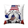 Detailed view of Fourth of July gnome linen pillowcase with American flag star and stripe patterns - Style-6 (Patriotic Gnome)