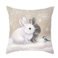 Christmas pillowcase with hand-drawn rabbits and birds in snow for sofa decor - Style-39 (Rabbits and Bird in Snow)