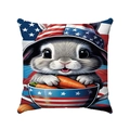 Independence Day linen pillowcase with American flag stars, stripes and cartoon bunny print - 45*45mm / Style 10