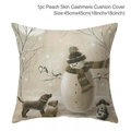 Christmas snowman and dog pattern peach skin pillow cover 45x45cm holiday decoration - Style-41 (Snowman Dogs and Bird)