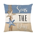 Kissenbezug aus Leinen mit Seestern-Motiv und 'Seas THE Day' Meeres-Dekoration - Seas THE Day Seestern (Stil-2)