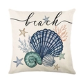 Kissenbezug aus Leinen mit Strandmotiven, Muscheln, Seesternen und Korallen-Druck - Strand Muschel Koralle (Stil-4)