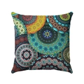 Bohemian mandala linen pillow cover with vibrant geometric patterns in teal and red - 45x45