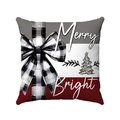 Macro detail of Christmas pillowcase with buffalo plaid bow and Merry Bright text print - Tree and Bow Style (款式-2) / 45x45