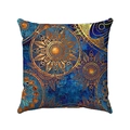 Blue and gold mandala geometric linen pillow cover in retro bohemian style decor - 45x45