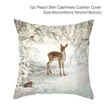 Christmas peach skin pillowcase with winter forest deer and rabbit print 45x45cm - Style-43 (Deer Rabbit and Bird)