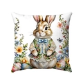 Detail of Easter pillow cover showing a bunny in lace vest with watercolor floral patterns - Rabbit in Lace Vest Style (款式-2)